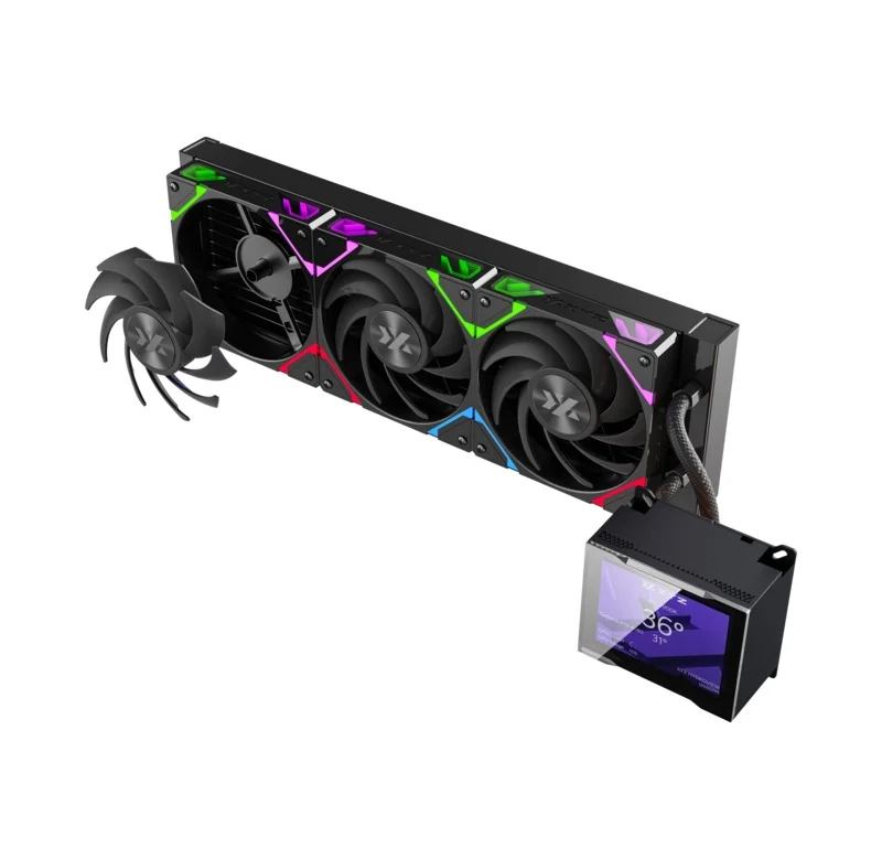 XYZ HydroView AIO 360 ARGB Liquid CPU Cooler with 3.5" LCD Digital Screen, XYZ Nexus Software, 3x Vortex Pro 120mm PWM ARGB Fans (Black, White)
