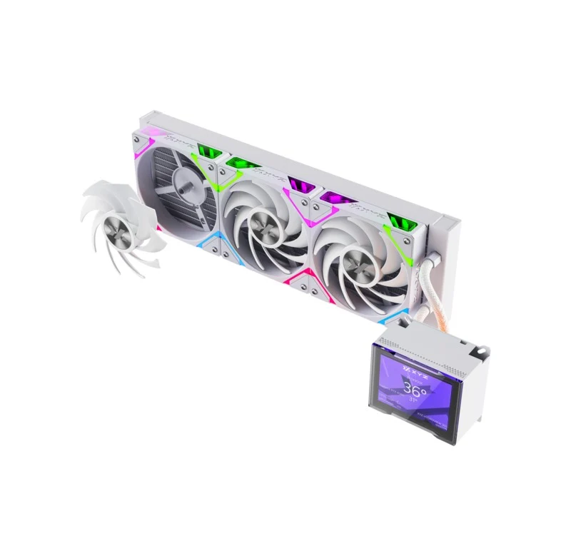 XYZ HydroView AIO 360 ARGB Liquid CPU Cooler with 3.5" LCD Digital Screen, XYZ Nexus Software, 3x Vortex Pro 120mm PWM ARGB Fans (Black, White)