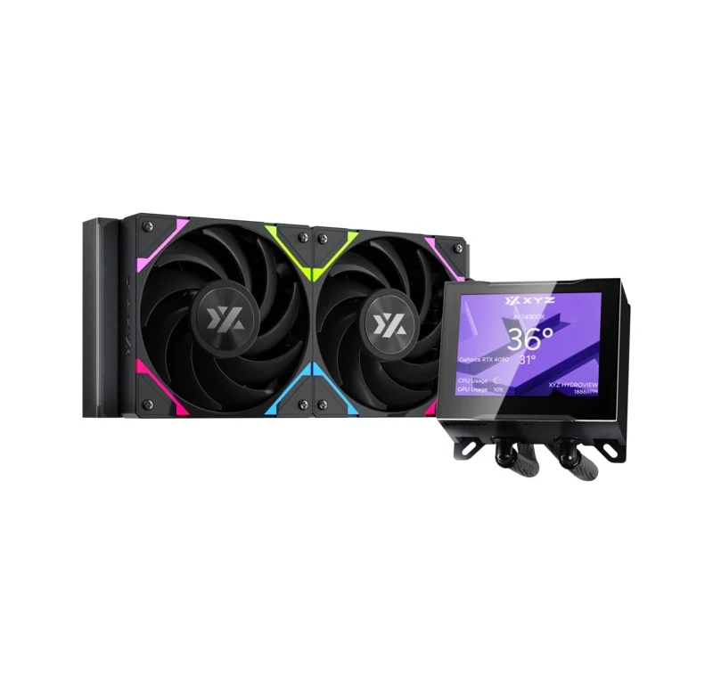 XYZ HydroView AIO 240 ARGB Liquid CPU Cooler with 3.5" LCD Digital Screen, XYZ Nexus Software, 2x Vortex Pro 120mm PWM ARGB Fans (Black, White)