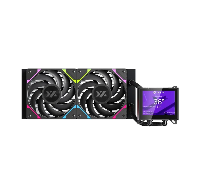 XYZ HydroView AIO 240 ARGB Liquid CPU Cooler with 3.5" LCD Digital Screen, XYZ Nexus Software, 2x Vortex Pro 120mm PWM ARGB Fans (Black, White)