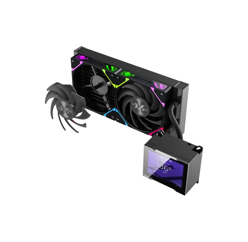 XYZ HydroView AIO 240 ARGB Liquid CPU Cooler with 3.5" LCD Digital Screen, XYZ Nexus Software, 2x Vortex Pro 120mm PWM ARGB Fans (Black, White)