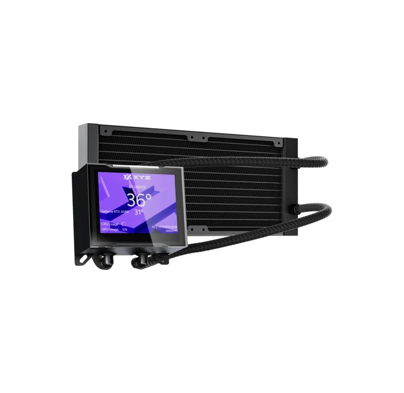 XYZ HydroView AIO 240 ARGB Liquid CPU Cooler with 3.5" LCD Digital Screen, XYZ Nexus Software, 2x Vortex Pro 120mm PWM ARGB Fans (Black, White)