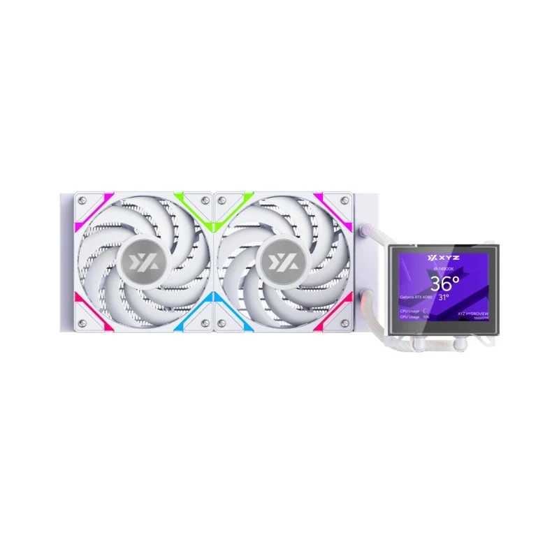 XYZ HydroView AIO 240 ARGB Liquid CPU Cooler with 3.5" LCD Digital Screen, XYZ Nexus Software, 2x Vortex Pro 120mm PWM ARGB Fans (Black, White)