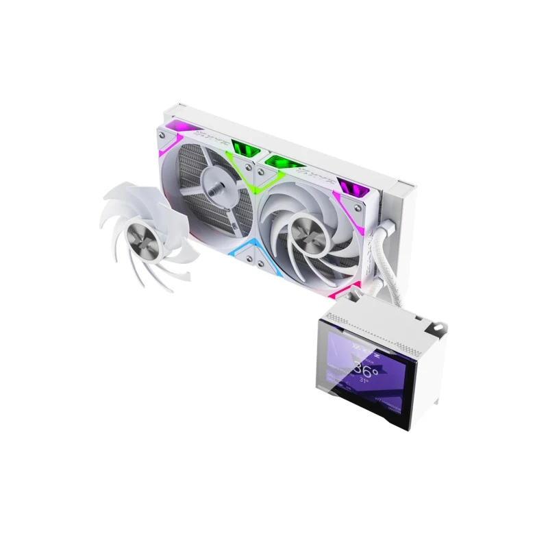 XYZ HydroView AIO 240 ARGB Liquid CPU Cooler with 3.5" LCD Digital Screen, XYZ Nexus Software, 2x Vortex Pro 120mm PWM ARGB Fans (Black, White)