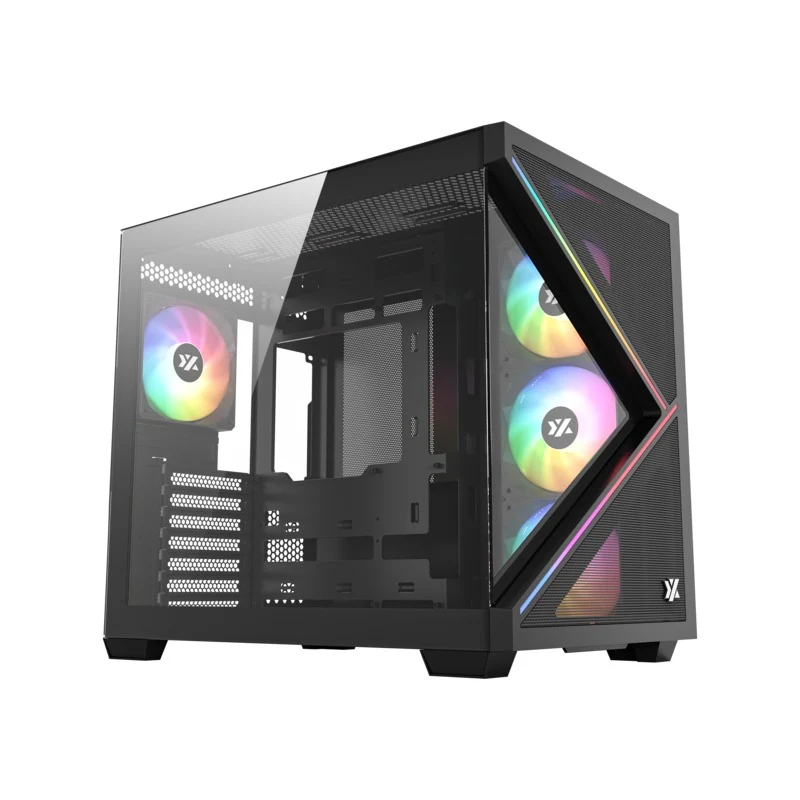 XYZ Qubex ATX PC Case with 4 Pre-Installed 120mm Pulsar ARGB Fans (Black, White)