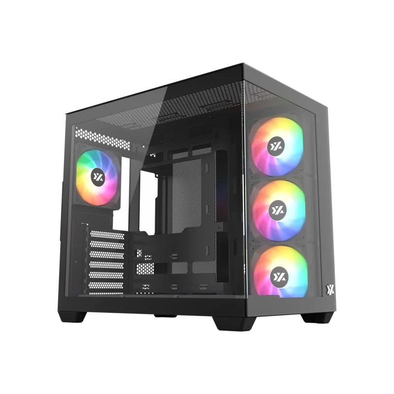 XYZ Tesseract X ATX 2D Glass Panoramic Tempered Glass PC Case with 7 Pre-Installed 120mm Pulsar ARGB PWM Fans (Black, White)
