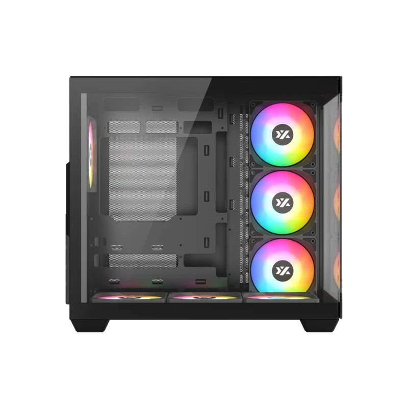 XYZ Tesseract X ATX 2D Glass Panoramic Tempered Glass PC Case with 7 Pre-Installed 120mm Pulsar ARGB PWM Fans (Black, White)