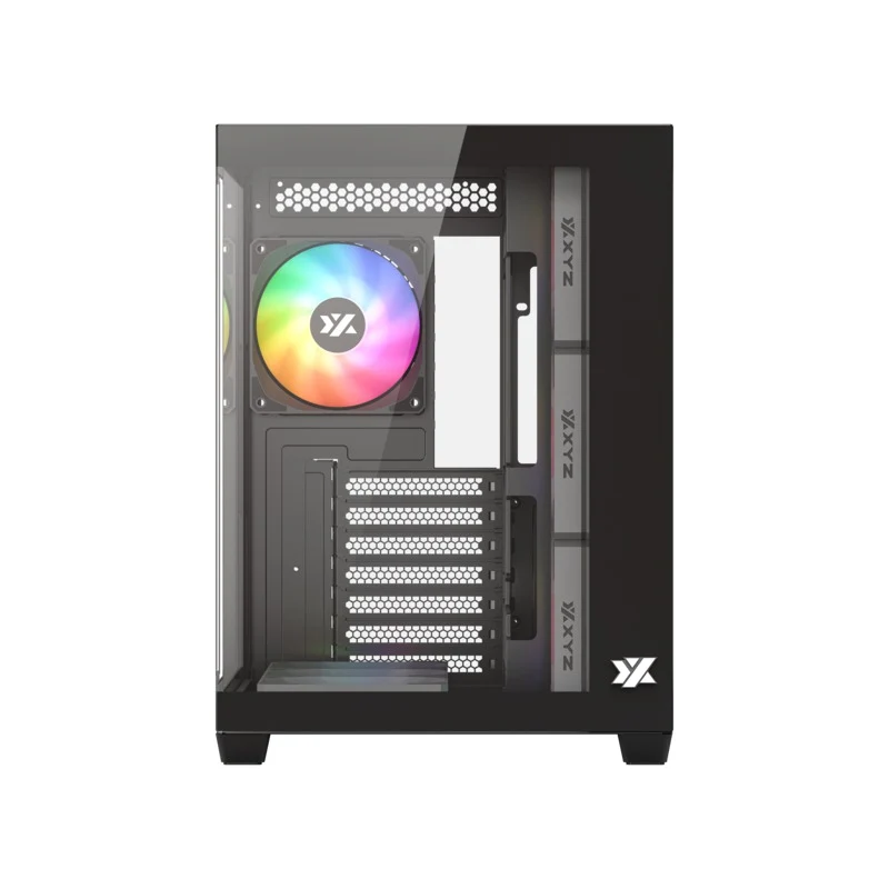 XYZ Tesseract X ATX 2D Glass Panoramic Tempered Glass PC Case with 7 Pre-Installed 120mm Pulsar ARGB PWM Fans (Black, White)