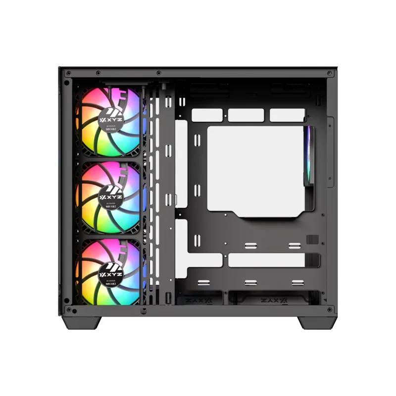XYZ Tesseract X ATX 2D Glass Panoramic Tempered Glass PC Case with 7 Pre-Installed 120mm Pulsar ARGB PWM Fans (Black, White)