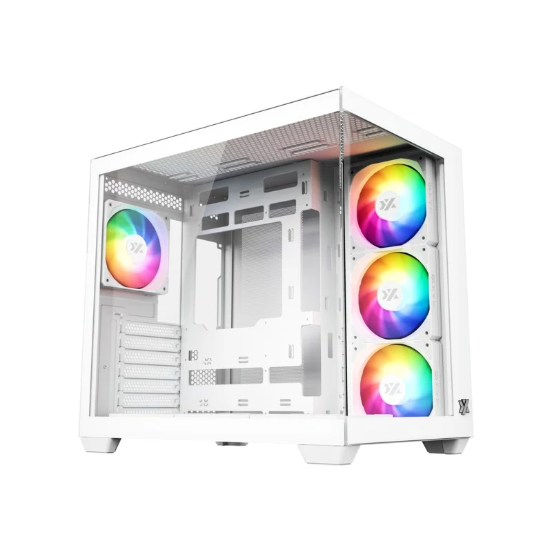 XYZ Tesseract X ATX 2D Glass Panoramic Tempered Glass PC Case with 7 Pre-Installed 120mm Pulsar ARGB PWM Fans (Black, White)