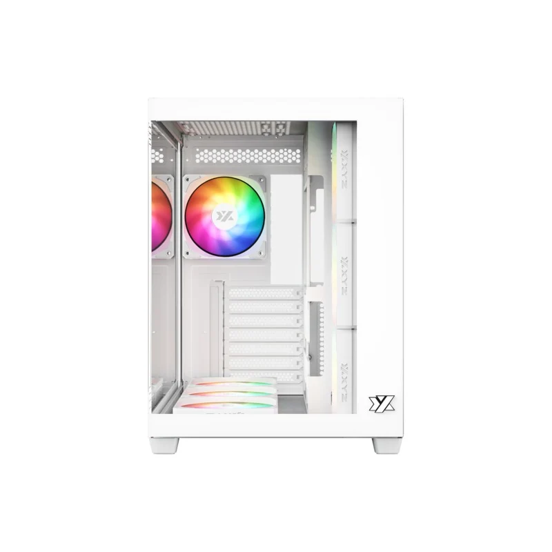 XYZ Tesseract X ATX 2D Glass Panoramic Tempered Glass PC Case with 7 Pre-Installed 120mm Pulsar ARGB PWM Fans (Black, White)