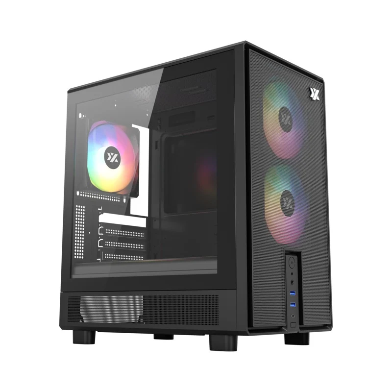 XYZ Atom M-ATX PC Case with 3 Pre-Installed 120mm Pulsar ARGB Fans (Black, White)