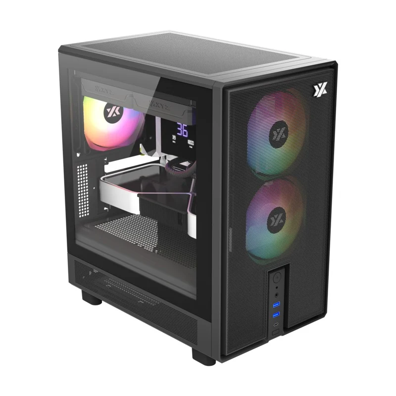 XYZ Atom M-ATX PC Case with 3 Pre-Installed 120mm Pulsar ARGB Fans (Black, White)