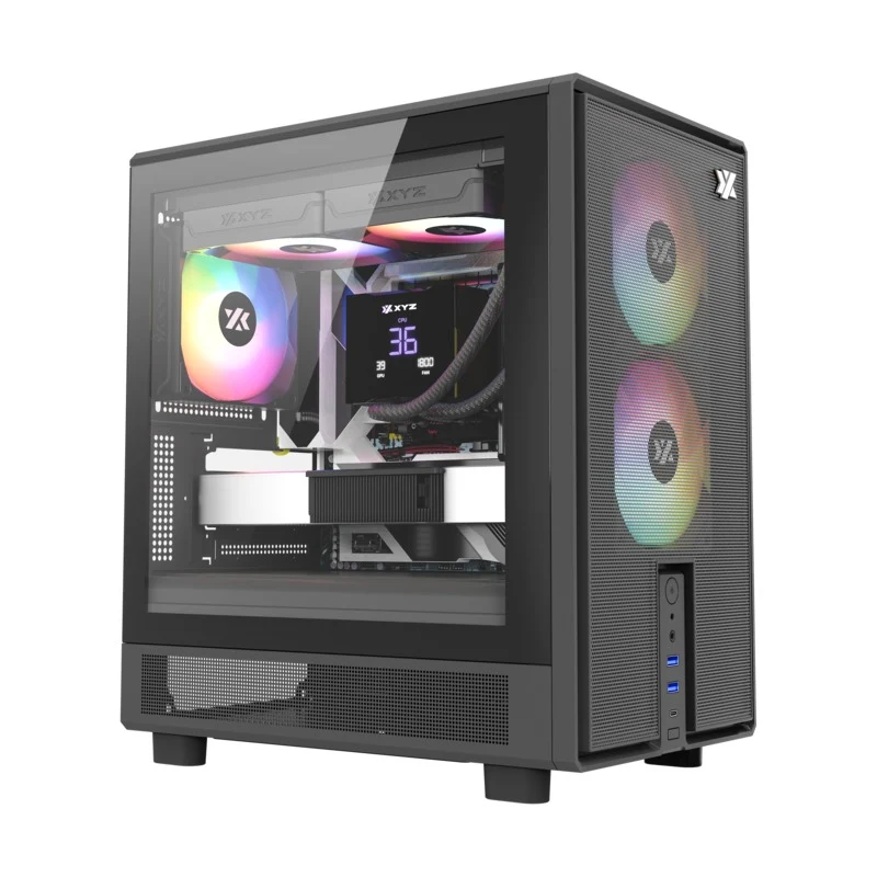 XYZ Atom M-ATX PC Case with 3 Pre-Installed 120mm Pulsar ARGB Fans (Black, White)