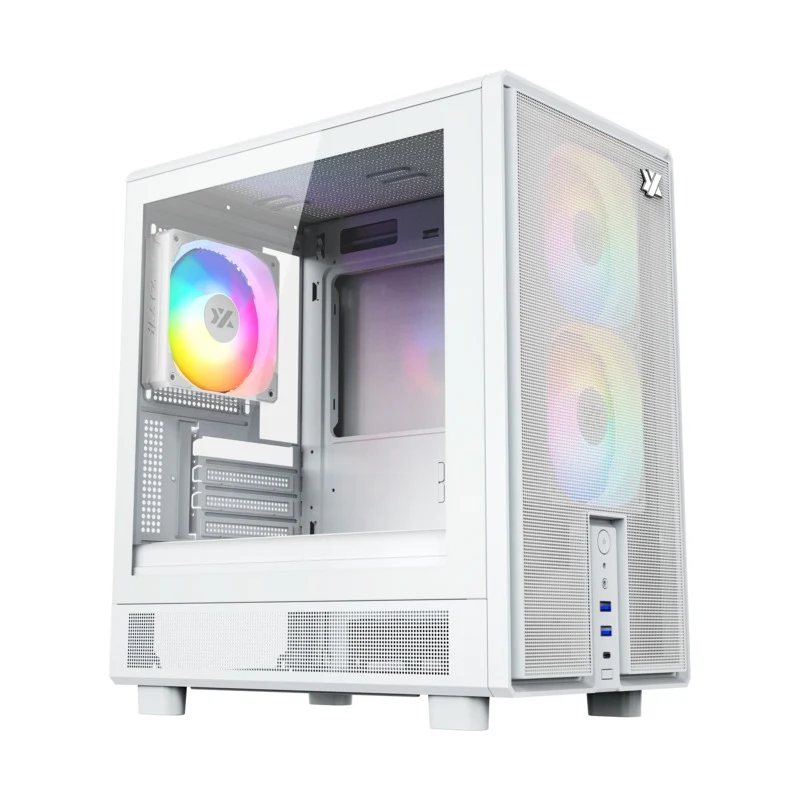 XYZ Atom M-ATX PC Case with 3 Pre-Installed 120mm Pulsar ARGB Fans (Black, White)
