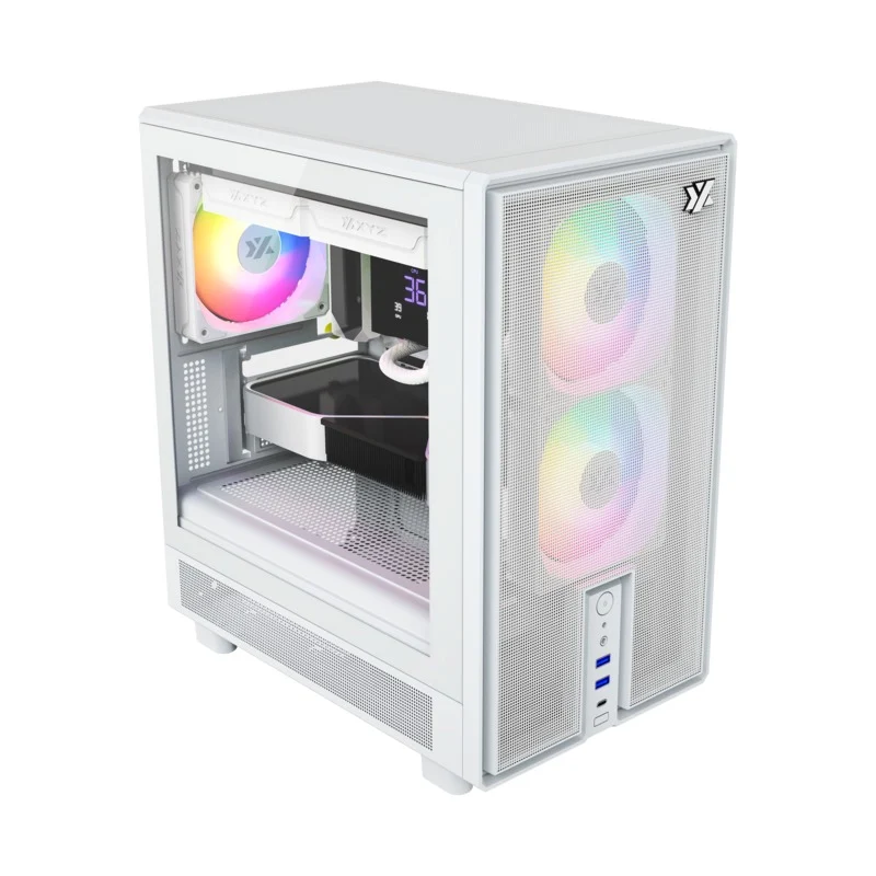 XYZ Atom M-ATX PC Case with 3 Pre-Installed 120mm Pulsar ARGB Fans (Black, White)