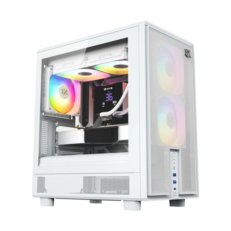XYZ Atom M-ATX PC Case with 3 Pre-Installed 120mm Pulsar ARGB Fans (Black, White)