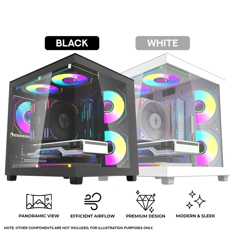 Aigo Apollo A275 Panoramic Glass M-ATX PC Case (Black, White)