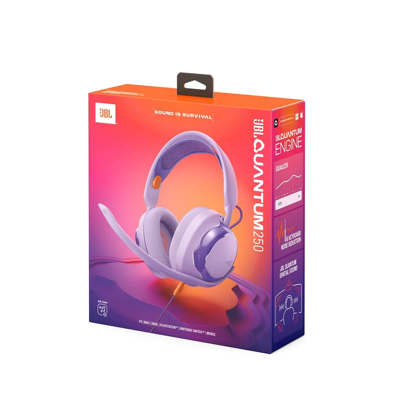 JBL Quantum 250 Wired Multiplatform Gaming Headset (Purple, White, Teal)