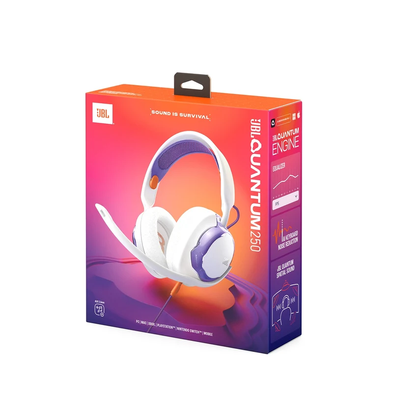 JBL Quantum 250 Wired Multiplatform Gaming Headset (Purple, White, Teal)