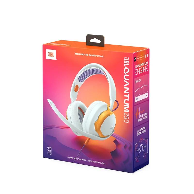 JBL Quantum 250 Wired Multiplatform Gaming Headset (Purple, White, Teal)