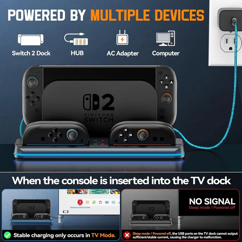Nintendo Switch 2 Controller Charging Dock with Switch 2 TV Dock Storage (Black) (VG-SW205B)