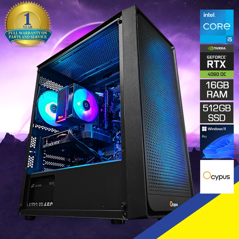 Alpha Gamma C50 Black Desktop Gaming PC | Intel i5 12400F | 16GB RAM | 512GB SSD | RTX 4060 | Windows 11 Pro