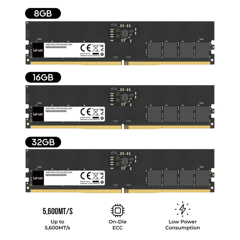 Lexar DDR5 5600MT/s CL46-45-45-90 UDIMM Desktop Memory (8GB, 16GB, 32GB)