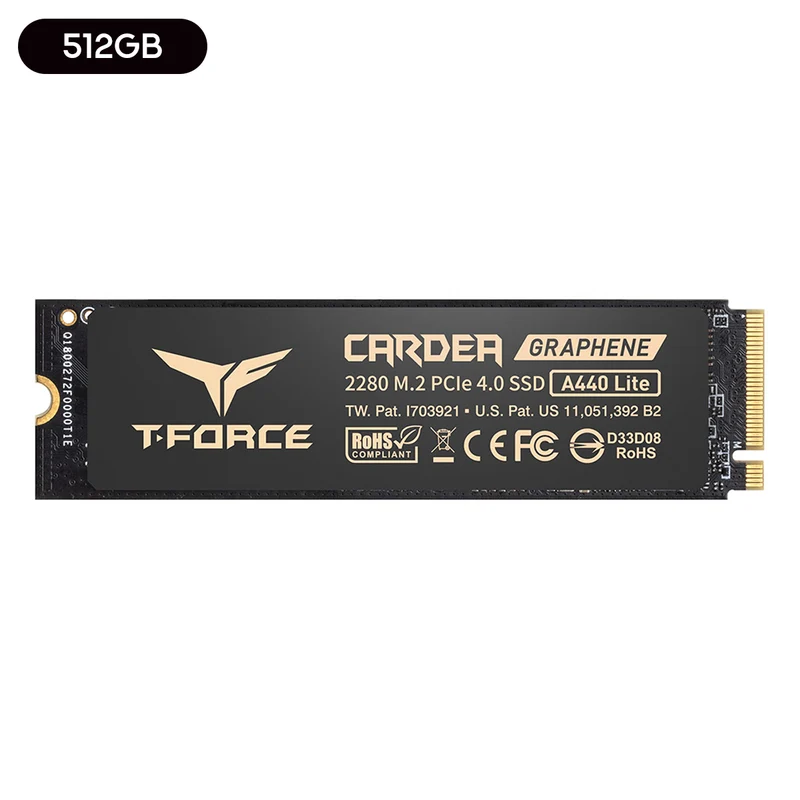 TeamGroup T-Force Cardea A440 Lite M.2 2280 PCIe Gen4 x4 NVMe 7400MB/s Read Gaming SSD with Graphene Heat Sink (512GB, 2TB)