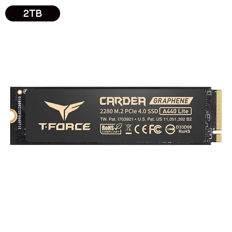 TeamGroup T-Force Cardea A440 Lite M.2 2280 PCIe Gen4 x4 NVMe 7400MB/s Read Gaming SSD with Graphene Heat Sink (512GB, 2TB)