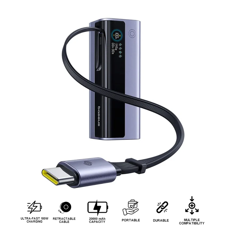 Baseus EnerGeek GR11 Power Bank with Retractable Cable 20000mAh 145W (Space Grey) (E0027B01)