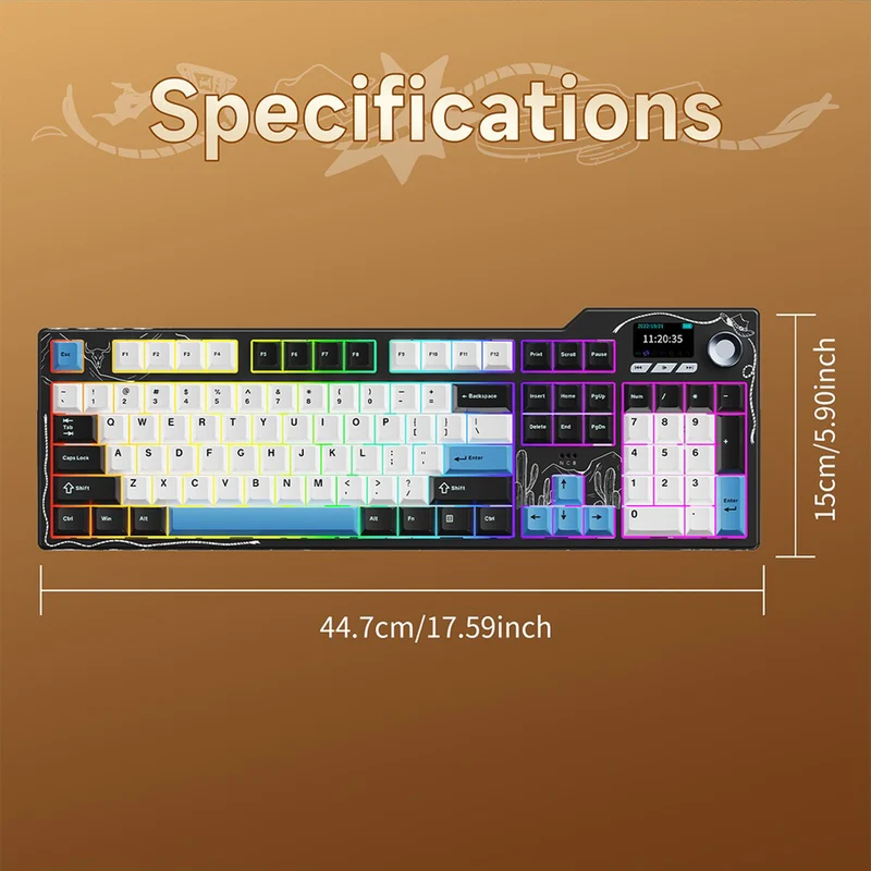 Ajazz AK35I V4 RGB Tri-Mode 100% 104-Keys Gasket-mounted Hot-Swappable Mechanical Keyboard (Black/White/Blue) (Avocado Switch