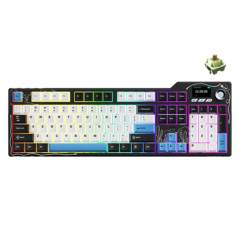 Ajazz AK35I V4 RGB Tri-Mode 100% 104-Keys Gasket-mounted Hot-Swappable Mechanical Keyboard (Black/White/Blue) (Avocado Switch