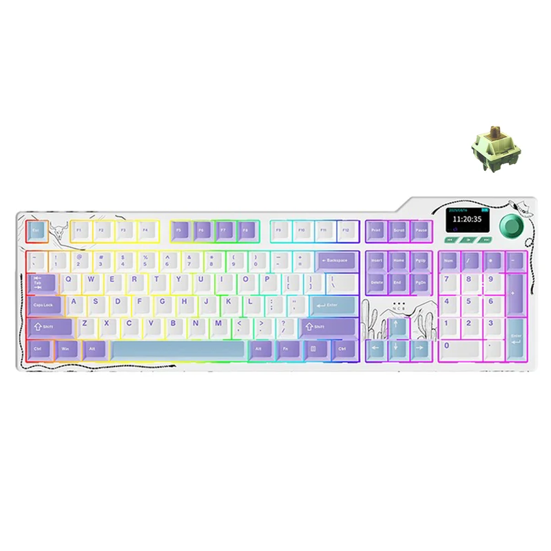 Ajazz AK35I V4 RGB Tri-Mode 100% 104-Keys Gasket-mounted Hot-Swappable Mechanical Keyboard (Purple/White/Blue) (Avocado Switch)