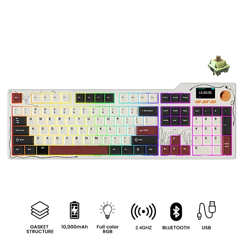 Ajazz AK35I V4 RGB Tri-Mode 100% 104-Keys Gasket-mounted Hot-Swappable Mechanical Keyboard (Black/Cream/Red) (Avocado Switch)