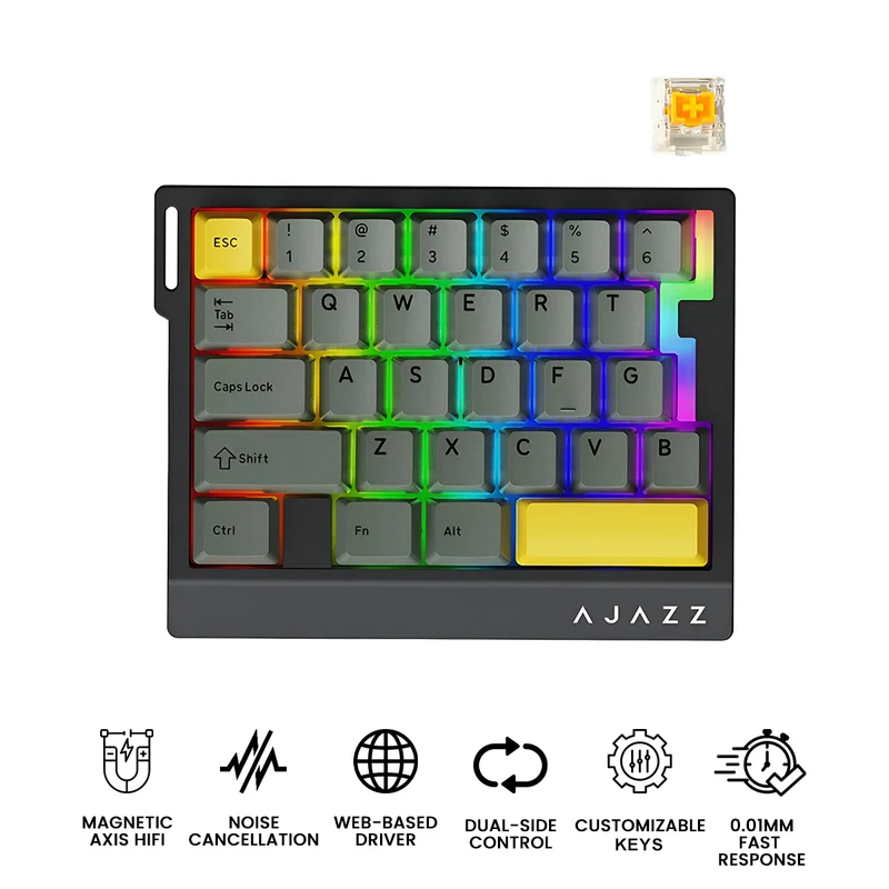 Ajazz AK029 RGB Wired 29-Keys Hot-Swappable Mechanical Keyboard (Black/Yellow) (Magnetic Switch)