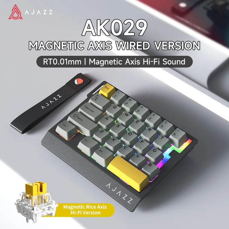 Ajazz AK029 RGB Wired 29-Keys Hot-Swappable Mechanical Keyboard (Black/Yellow) (Magnetic Switch)