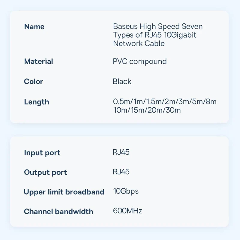 Baseus High Speed Seven Types of RJ45 10Gigabit Network Cable (Round Cable) (Black) (WKJS010101)
