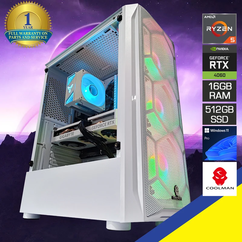 Alpha Aurora White Desktop Gaming PC | AMD Ryzen 5 5600 | 16GB RAM | 512GB SSD | RTX 4060 OC | Windows 11 Pro