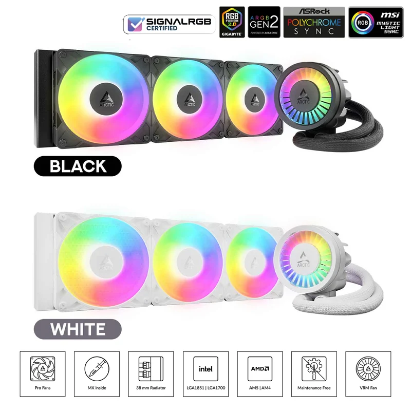 Arctic Liquid Freezer III Pro 360 A-RGB Multi Compatible AIO CPU Water Cooler (Black, White)