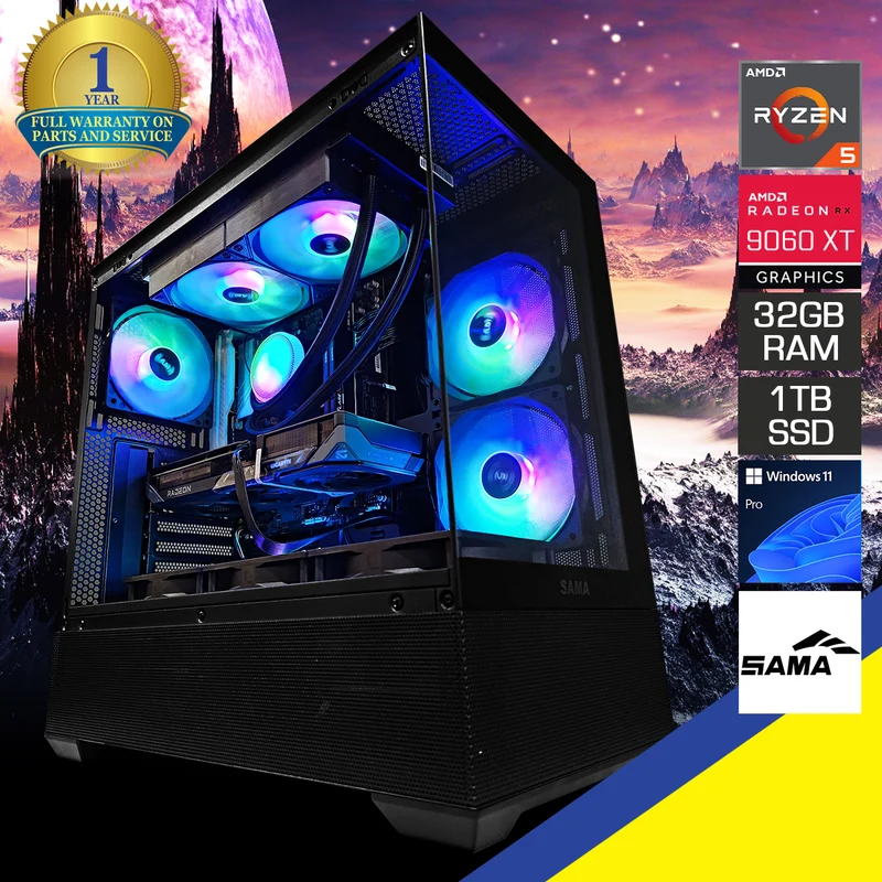 Sigma V40 Black Desktop Gaming PC | Ryzen 5 7500F | 32GB RAM | 1TB SSD | RX 9060 XT | Windows 11 Pro