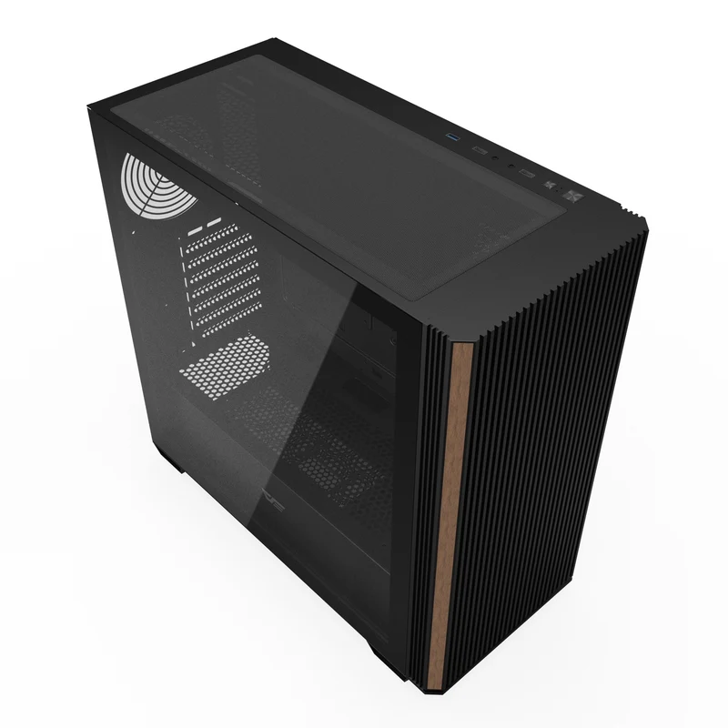 DarkFlash DS900WS Luxury ATX Front Wood Style Panoramic Side Glass Panel PC Case (Black, White)