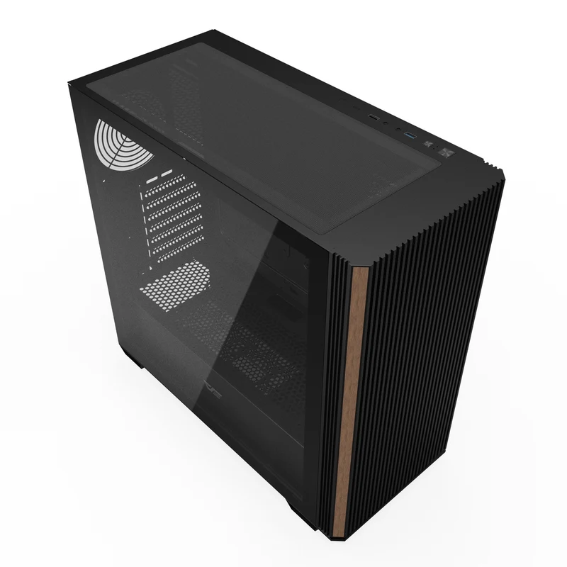 DarkFlash DS900WS Luxury ATX Front Wood Style Panoramic Side Glass Panel PC Case (Black, White)