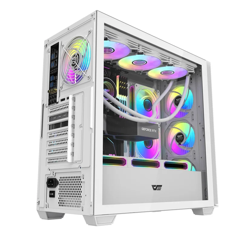 DarkFlash DS900WS Luxury ATX Front Wood Style Panoramic Side Glass Panel PC Case (Black, White)