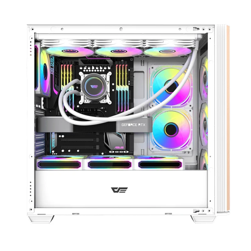 DarkFlash DS900WS Luxury ATX Front Wood Style Panoramic Side Glass Panel PC Case (Black, White)