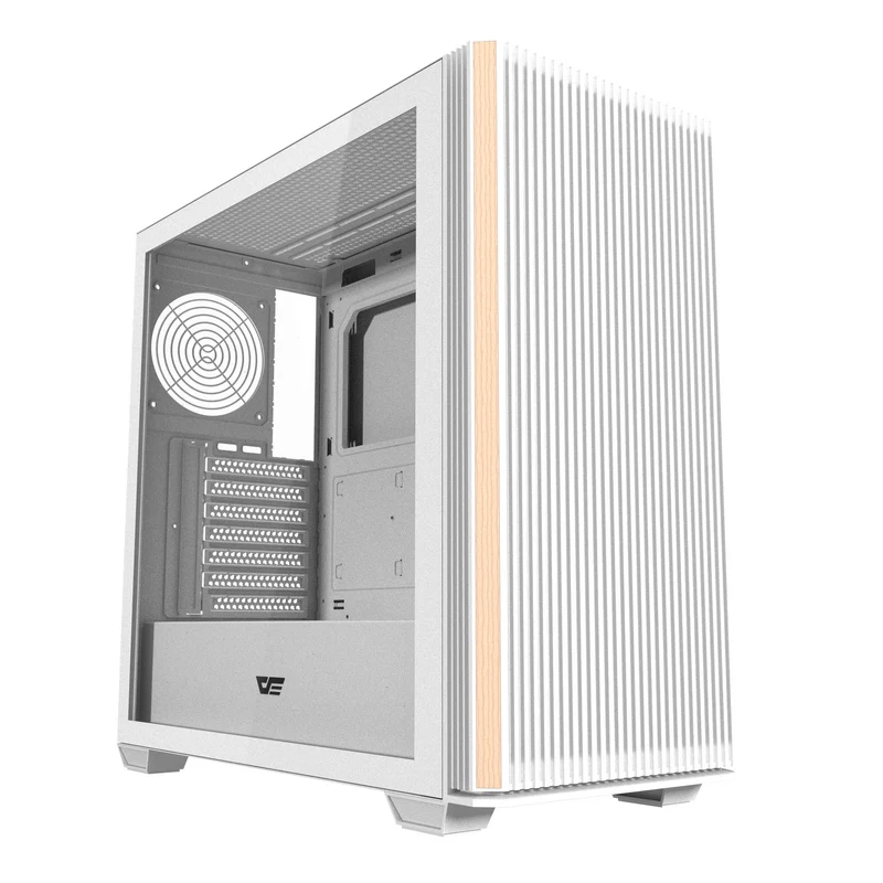 DarkFlash DS900WS Luxury ATX Front Wood Style Panoramic Side Glass Panel PC Case (Black, White)