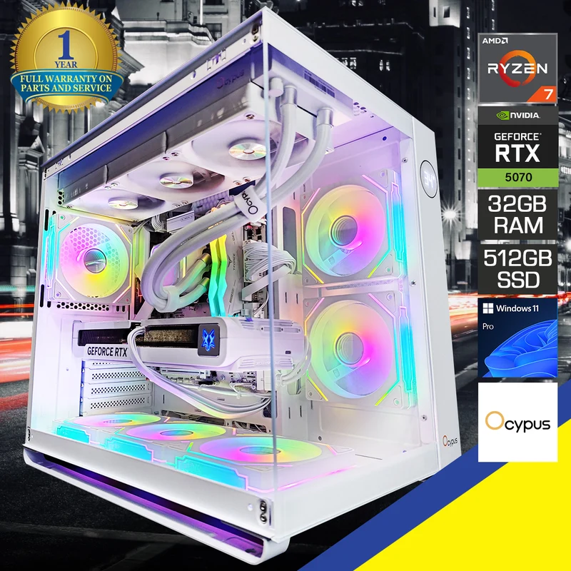 Sophos Iota C70 White Desktop Gaming PC | AMD Ryzen 7 7700X | 32GB RAM | 1TB SSD | RTX 5070 | Windows 11 Pro