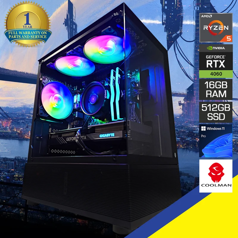 Alpha Reyna Black Desktop Gaming PC | AMD Ryzen 5 5600 | 16GB RAM | 512GB SSD | RTX 4060 | Windows 11 Pro