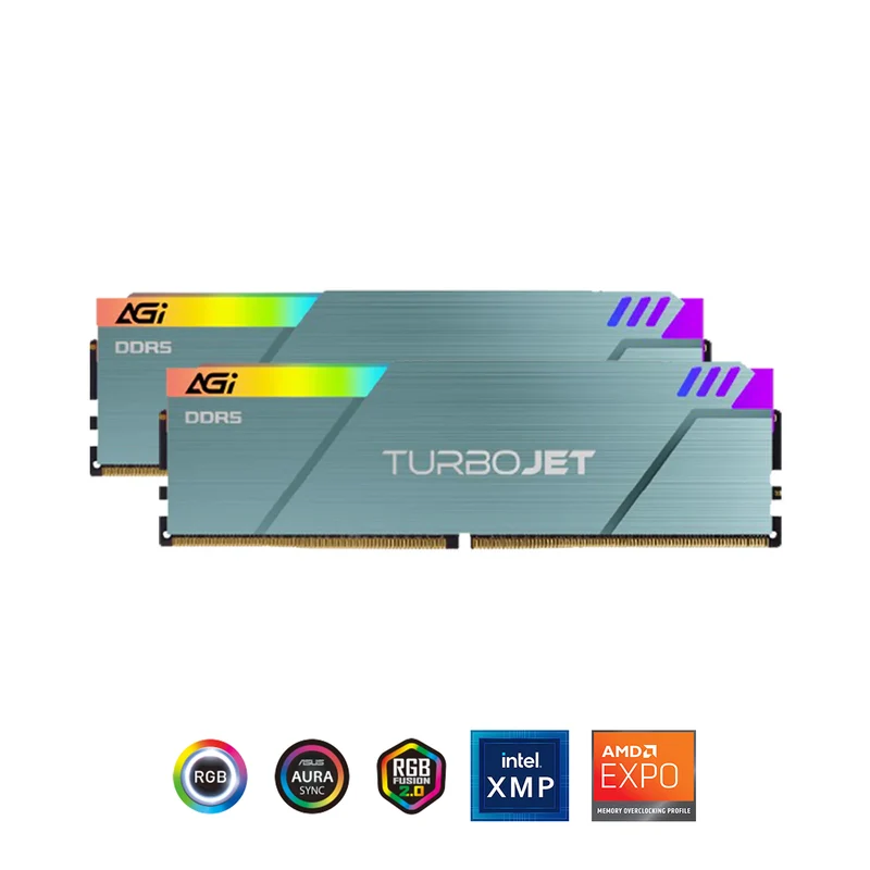 AGI TurboJet UD858 RGB 32GB (16GBx2) DDR5 6400MHz CL36 1.5V Gaming Memory Modules (Teal) (AGI6IPH16UD858-DC)