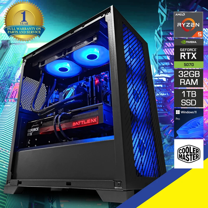 Aurora Elite 301 Black Desktop Gaming PC | AMD Ryzen 5 7500F | 32GB RAM | 1TB SSD | RTX 5070 | Windows 11 Pro